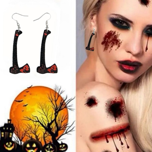 Earrings, Bloody Axe #6, NIP, Horror, Perfect Horror Movie Night Accessory - Picture 3 of 7